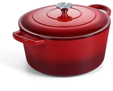 Onader 5QT Enameled Cast Iron Dutch Oven, Round Dutch Oven Pot with Lid for Sourdough Bread Baking - Red