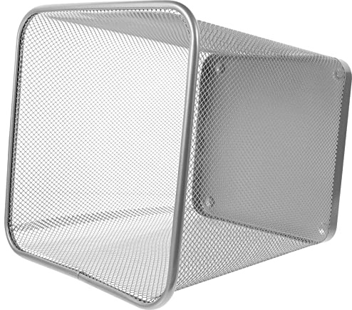 TINEASUR Papelera Cuadrada Metálica Pequeña Plateada de Malla Ventilada Cubo de Basura para Oficina y Baño Cesta de Basura Resistente para Dormitorio y Cocina