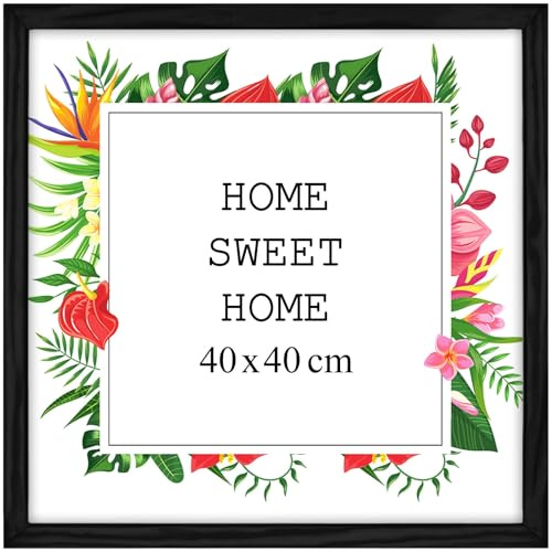 MG Design Cadre photo en bois 40 x 40 cm Noir – plexiglas transparent, à suspendre vertical et horizontal – pour photos, posters et puzzles