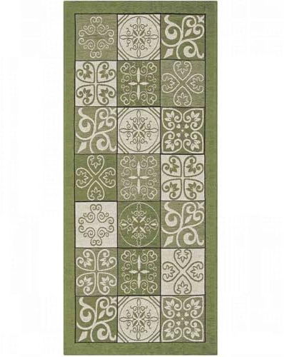 Pierre Tappeti Tappeto disegno MAIOLICA VERDE decorazione piastrelle ceramica, passatoia cucina multiuso lavabile in lavatrice e anti-scivolo cm.55x140