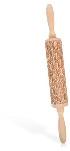 FUNNETOYU Matterello Legno Con Texture Rete Matterello Antiadherentente Per Decorazioni Di Dolci e Biscotti Strumento Da Cucina Per Famiglie