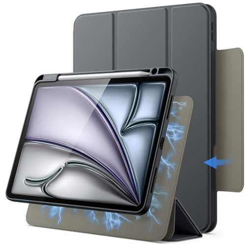 JETech Magnetische Abnehmbare Hülle für iPad Air 11 Zoll M4/M3/M2 (2026/2025/2024), iPad Air 5./4. mit Stifthalter, Entfernbar Drehbare Abdeckung, Hochformat/Querformat Ständer (Space Grau)
