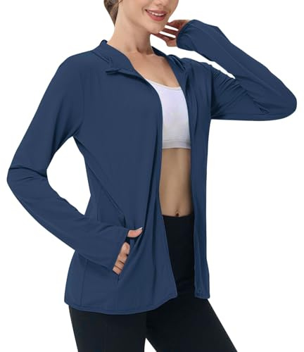 BFSWL Ropa de protección UV para mujer, chaqueta de manga larga de verano, transpirable, con capucha, para el sol, chaqueta deportiva, protección UV, camiseta deportiva, chaqueta para correr, chaqueta