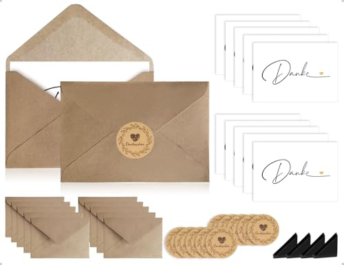 Emezddo 10 Stück Dankeskarten,Danksagungskarten,Thank you cards mit 10 Kraftpapier Briefumschläge und10 Aufkleber,verwendet für Kollege,Lehrerin,Familie,Freund Hochzeit Geburtstag Baby Taufe