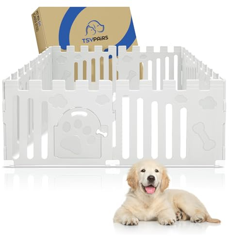 Hunde-Laufstall mit Tür, 8 Paneele, Welpenlaufstall, extra groß, starker Kunststoff, Sicherheitszaun für kleine Haustiere, rutschfestes und sicheres Haustiergitter, Weiß (156 x 156 x 60 cm)