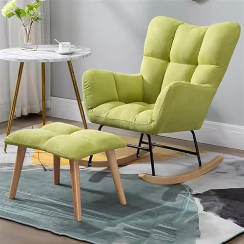 Poltrona A Dondolo Con Poggiapiedi, Moderna, Poltrona Da Soggiorno, Poltrona Reclinabile In Tessuto Di Metà Secolo, Poltrona Laterale Per Il Tempo Libero, Design A Slitta, Verde Frutta, Taglia Unica