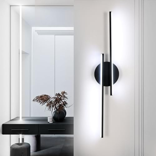 Tealight Applique Led da Parete Interno, 24W, 6500K Luce Bianca, 60cm Nero | Lampada da Parete Moderno, per Camera da Letto,Soggiorno Scale Corridoio