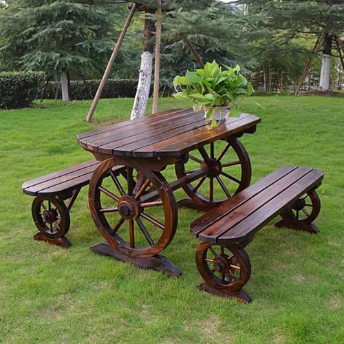 LLZJDDPLY Gartenmöbel Set Außen, Terassenmöbel Außen aus Holz mit Wagenrad, Loungemöbel Terrasse, Terrassenmöbel für die Veranda im Gartenhof(140cm/55in)