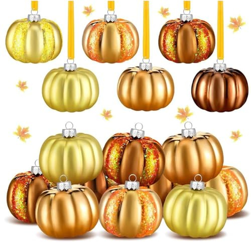 12 Stück Herbst Kürbis Deko Anhänger, Herbstdeko zum Aufhängen, Herbst Deko Kürbis Hängend, Kürbiskugel Ornamente Anhänger für Fall Decor, Autumn Decor Baumschmuck, Fensterdeko Hängend (B)