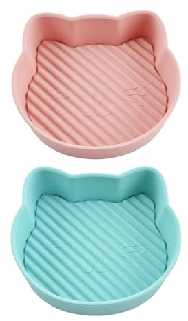 Techchii 2 PCS Silicone Cake Moulds for Baking, Non-Stick Silicone Cake Mould Kitten Style Baking Tins Air Fryer Liners Reusable for Oven, Air Fryer (Pink + Blue, 18x18x4.8cm)