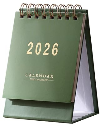 Mini Desk Calendar 2026-2027 UK, January 2026 to June 2027-18 Month Pocket Flip Desktop Academic Calendar Planner, Portable Monthly Small Desk Calendar for Home Office School (Green)