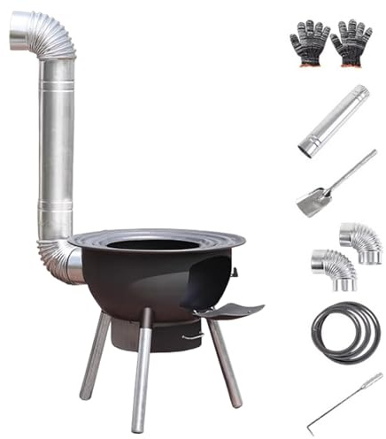 Estufa de Leña Portátil, Estufa Pellets Pequeña para Exteriores con Chimenea, Ideal para Cocinar, Calentar, Mochilero, Hacer Barbacoas y Picnics(58cm/23in)