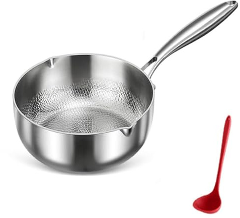 Padella Titanio, Padella in Titanio Martellato, Padelle Antiaderenti Pro, Doppio Beccuccio, Pentola a Fondo Spesso, Pentola per il Latte, Uniform Heating, per Tutti i Piani Cottura (no lid,20cm)