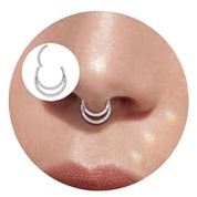 16G Septum Ring Doppelter Zirkonia Nasenpiercing Daith Piercing 8/10mm | Lantine Silber Gold Rosegold Schwarz Septum Segmentring Clicker Nasenring Chirurgenstahl Conch Helix Tragus Ohr Piercing