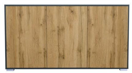 InnoFurn Sideboard Elena, Kommode mit Push-to-Open, Made in Germany, Moderner Schrank für Wohnzimmer Schlafzimmer Anthrazit matt/Eiche Evoke (152,5 x 83 x 37 cm)