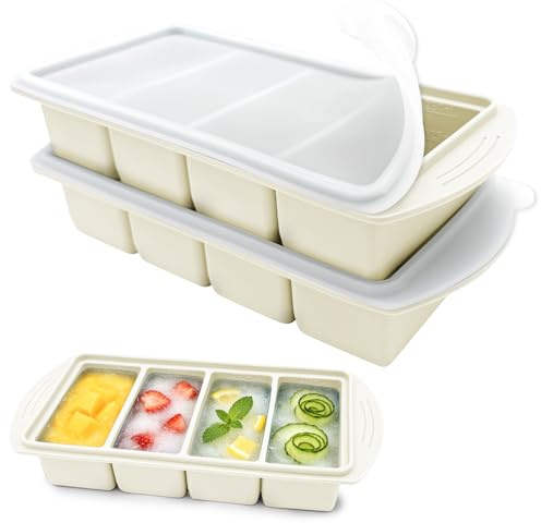 VEEKAY 2 Unidades Bandeja de Silicona para Congelador con Tapa, 4 Compartimentos de 250 ml, Recipiente Apilable sin BPA para Sopa, Caldo, Salsa, Meal Prep