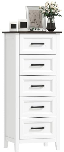 HOMCOM Cassettiera Camera da Letto Stretta 5 Cassetti 45x35x106 cm Bianco