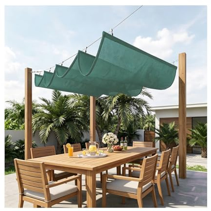 Tettoia Retrattile Forma di Tetto，Vela ombreggiante a Forma di U, Protezione Solare Personalizzabile, Ideale per Patio, Terrazzo, Veranda - Scivolo Filo Avvolgibile(W1.5*L4m/W4.92*L13.12ft)