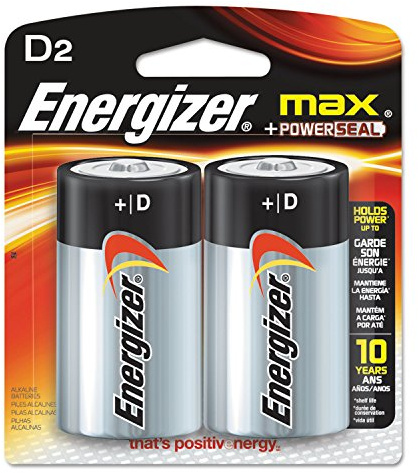 Energizer E95BP2 MAX Alkaline Batteries, D, 2 Batteries/Pack