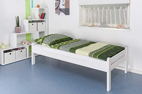 Einzelbett/Gästebett Easy Premium Line K1/1h, 90 x 200 cm Buche Vollholz massiv weiß lackiert