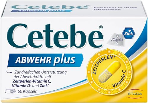 CETEBE Abwehr plus - Nahrungsergänzungsmittel zur dreifachen Unterstützung der Abwehrkräfte mit ZEITPERLEN - Vitamin C, Vitamin D und Zink - 1 x 60 Kapseln