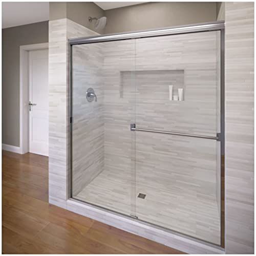 Basco Classic Sliding Shower Door, 40-44W Clear Glass, Chrome/Silver