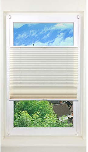 Rapid Teck Plissee ohne Bohren - Plissee lichtdurchlässig 45cm x 130cm Beige als Sicht- und Sonnenschutz - Klemmfix Fenster Plissees innen ohne Bohren – einfache Montage inkl. Zubehör