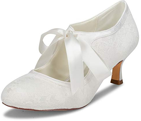 JIAJIA 14031 Hochzeitsschuhe Brautschuhe Spitze Damen Pumps Farbe Elfenbein,Größe 40 EU (6.5 UK)