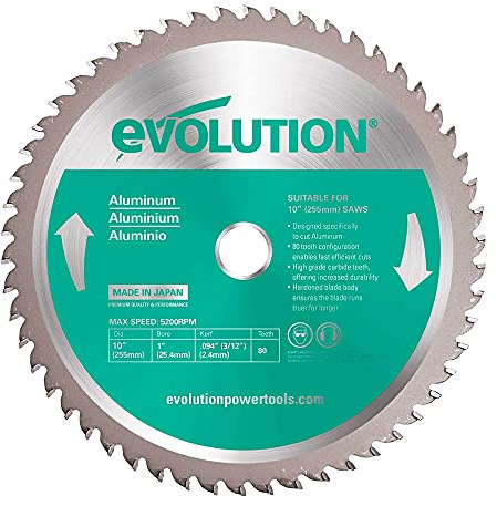 Evolution Power Tools A255TCT-80MS - Lame de scie de 255 mm pour la coupe d’aluminium - Produit quasiment pas de chaleur, d’ébarbures ni d’étincelles