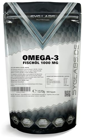 Syglabs Omega 3 Fischöl 1000mg - 1000 Kapseln - mit 2000mg pro Tagesdosis
