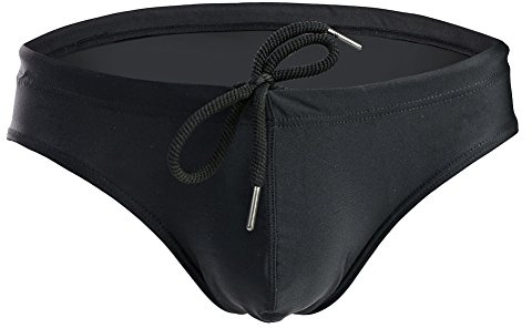 Summer Code Mens Solid Swim Briefs Drawstring Bikini Sport Swimsuit Black