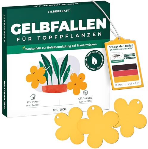 Silberkraft 12 st. gula insektsfällor – för balkongbekämpning – för balkong, lägenhet mot svampflugor, vitflugor, fruktflugor, bladlöss