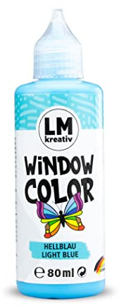 LM Window Color 80ml - Hell-Blau - Fenster-Farben zum Basteln & Malen. Für wieder abziehbare Deko Fensterbilder im Kinderzimmer, auf Flaschen, Spiegel oder Fliesen. Fensterfarben ohne Lösungsmittel