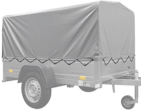 UNITRAILER Anhängerplane 200x125 cm in Grau, 80 cm Hochplane wasserdicht für Garden Trailer 201 Kipp, Abdeckung mit Expanderseil und öffenbarem Hinterteil