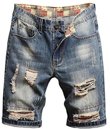 Tomwell Short en Jean Homme Pantalon Court Denim Casual Jean Déchiré Shorts Bermuda d’Eté Coupe Slim Pantalon Court Musculation Outdoor Pants avec Poches