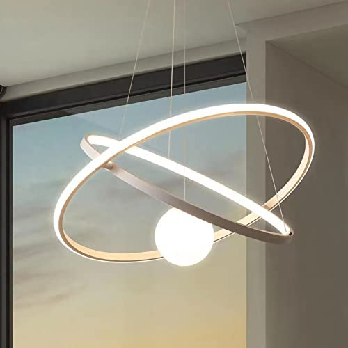 Moderne LED-Pendelleuchte, 2-Ring LED Esstisch Kronleuchter Dimmbar Fernbedienung Hängeleuchte Wohnzimmer Küche esszimmer Deckenleuchte Schlafzimmer Höhenverstehbar Pendelleuchte (weiß, L60cm)