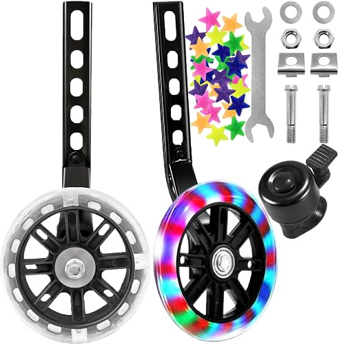 BAYINBROOK Kinder Fahrrad Stabilisatoren, Fahrrad Flash Trainingsräder, bicycle stabilisers for children,mute flash wheels,universal stabilisers for children's bike (Schwarz)