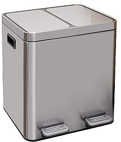 Poubelle Cuisine Dual compartiment en acier inoxydable de recyclage de la corbeille de recyclage, 2 poubelles en métal carré de 2 poubelles peut manche à la poubelle, 15,8 x 11,8 x 18,9 pouces Pour Cu