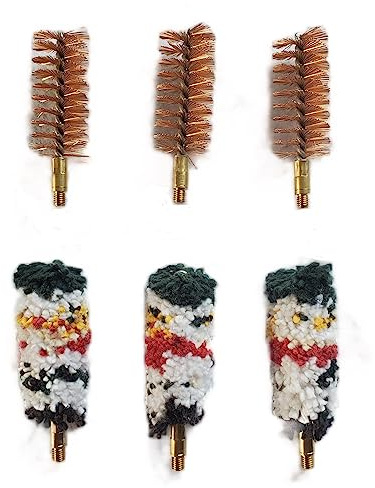 Waffenreinigung Kaliber 12G. Schrotflinte. Effektive Laufreinigung mit Bürstenset Bronze und Wolle. 6 Stück Flintenreinigung. Außengewinde M5.