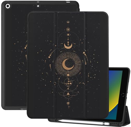 Deokke ipad hülle für 9/8/7 Generation 10,2 Zoll (2021/2020/2019), Schlaf/Wake Cover, TPU Rückseite mit Stifthalter,niedlich Design für Mädchen (N11-Mond)