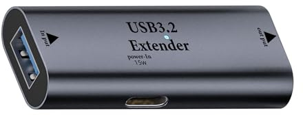 QIANRENON 5Gbps USB3.2 Signal Verstärkung Extender Adapter Verlängern 10m USB3.2 Große Entfernung Lade Daten Anschluss Koppler 5V/3A,Eingebauter Chip/LED/Al Gehäuse,mit 15W USB C Stromanschluss Port