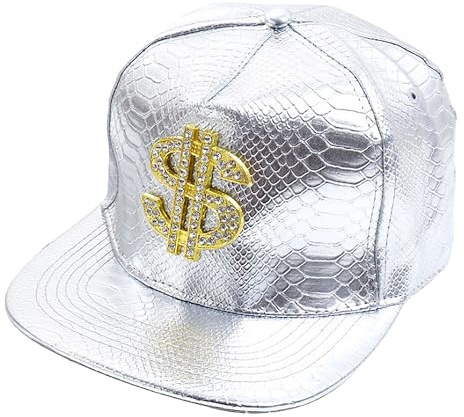 Hip Hop Hat Flat-Brimmed Rock Cap Adjustable Baseball Caps Men Women (US, Numeric, 6 3/4, 7 1/2, Dollar-Silver)