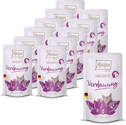 MjAMjAM - Premium Nassfutter für Katzen - Wellness - Verdauung - Huhn, 12er Pack (12 x 125g), getreidefrei