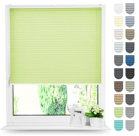 Tom'Shop Plissee Klemmfix ohne Bohren Sonnenschutz Plisseerollo Jalousie Lichtdurchlässig und Blickdicht für Fenster & Tür (NELA Grün B35cm x H80cm)
