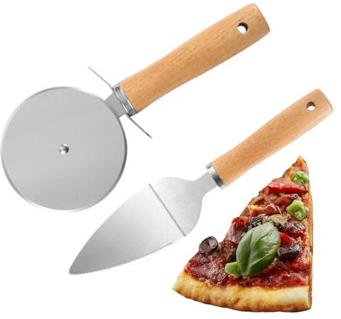 Ktchnhlprz Pizza Set 2-teilig – Pizzaschneider Rad & Pizzastückheber aus Edelstahl – Ergonomischer Anti-Rutsch Griff – Leicht zu reinigender Pizzaschneider & Tortenheber für Pizza & Flammkuchen