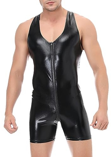 Rrongwn Herren Wetlook Body Bulge Pouch Unterwäsche Einteiler Bodysuit Sexy Männer Wetlook Catsuit Sexy Hipster Dessous Gay Sissy Clubwear Valentinstag Kleidung