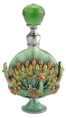 Frasco De Perfume Vintage De Cristal Botella de Perfume vacía rellenable de pavo real, 7ml, esmalte de Metal, decoración de exhibición de pavo real Vintage, tapa esmeralda, gotero de vidrio verde, caj