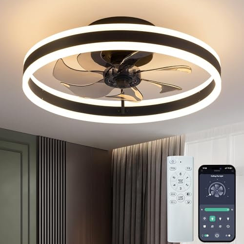 Seyxicnor 50CM Ceiling Fans with Lights and Remote, 6 Speeds Reversible, 3 Colours 3000K-6000K Stepless Dimmable, Smart Quiet LED Fan Light, Modern Fan Lights Ceiling for Bedroom Living Room, Black