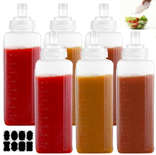 LDXDRU 6 Stück Quetschflasche 1000ml Plastik Squeeze Flasche Mit Kappen, mit Skala Saucenflasch,Kein Leck Condiment Flaschen für Malen,Backen,Ketchup,scharfe Soße,Olivenöl, Saucenflasche
