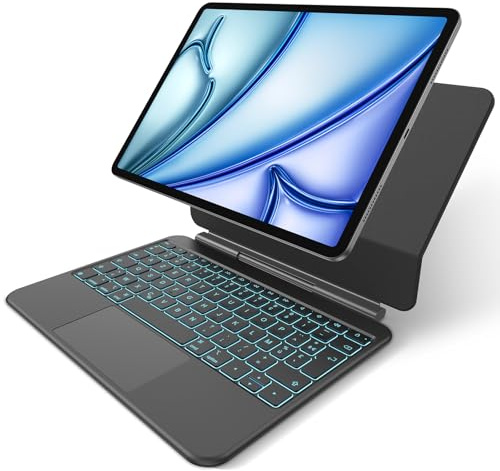 TECURS Teclado para iPad Air 11 (M4/M3/M2, 2026/2025/2024)/Air 5/4 AZERTY ISO-FR, Magic Keyboard para iPad Pro de 11 (4/3/2/1 Gen) con panel táctil de superficie completa, retroiluminado ajustable